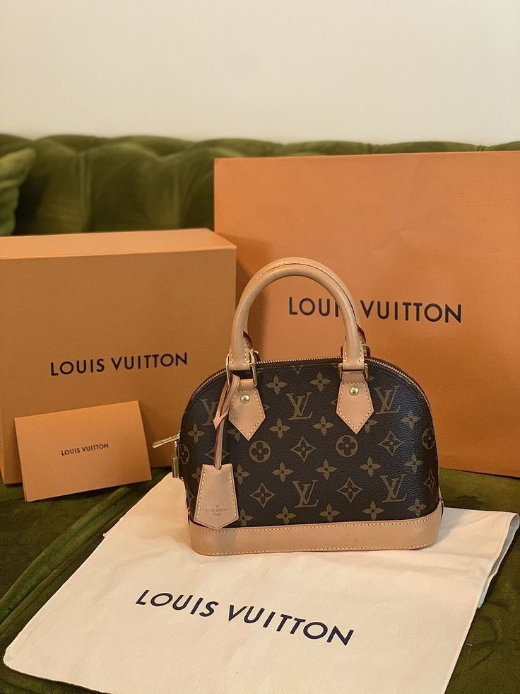 Louis Vuitton Alma BB Handbag (Beige Handles)