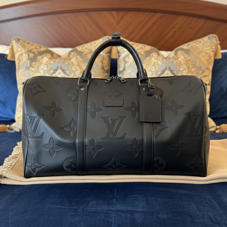 Louis Vuitton Logo Duffel Bag (Black) (PU Leather) / No Box