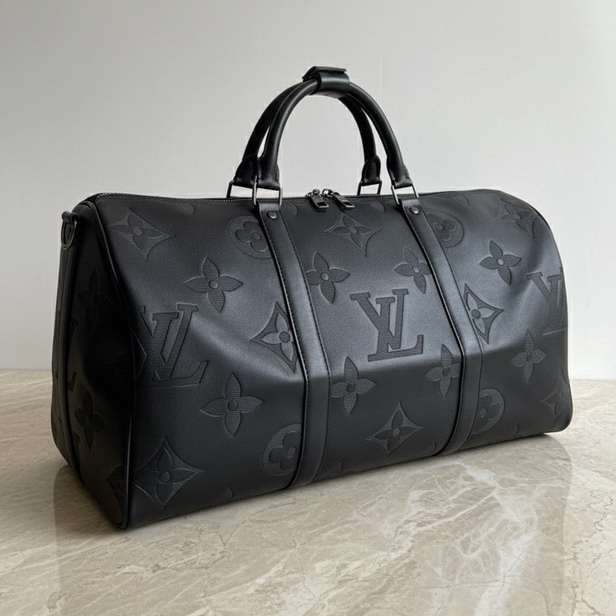 Louis Vuitton Logo Duffel Bag (Black) (PU Leather) / No Box