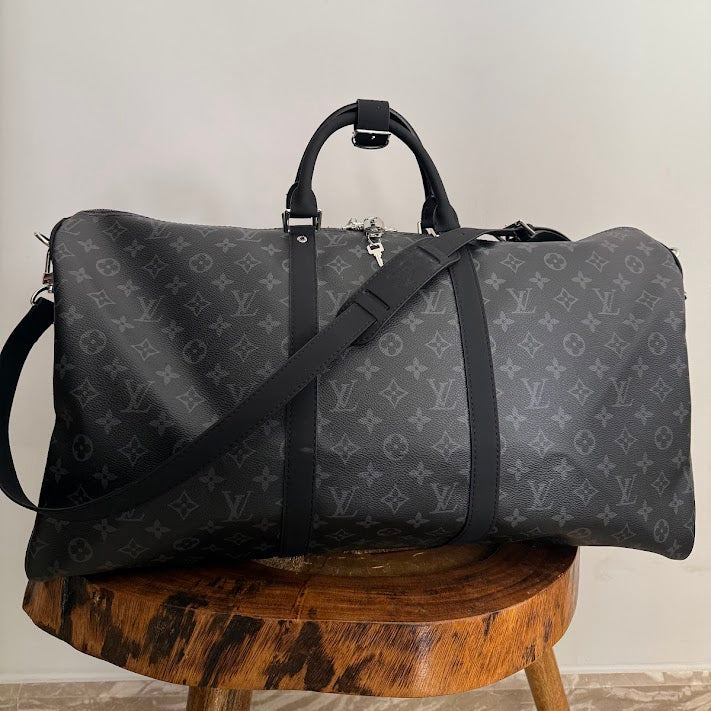 Louis Vuitton Logo Duffel Bag, Black (Original Leather)