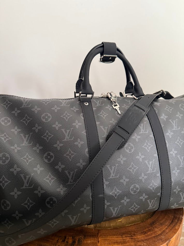 Louis Vuitton Logo Duffel Bag, Black (Original Leather)