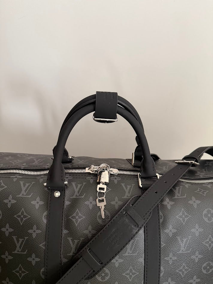 Louis Vuitton Logo Duffel Bag, Black (Original Leather)