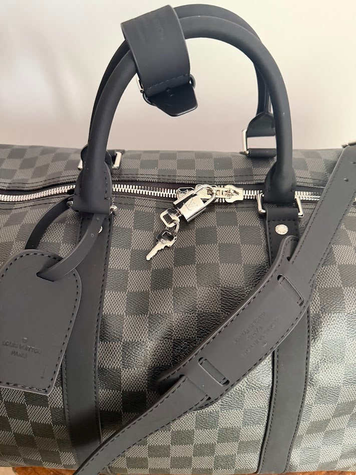 Louis Vuitton Checkered Duffel Bag, Black