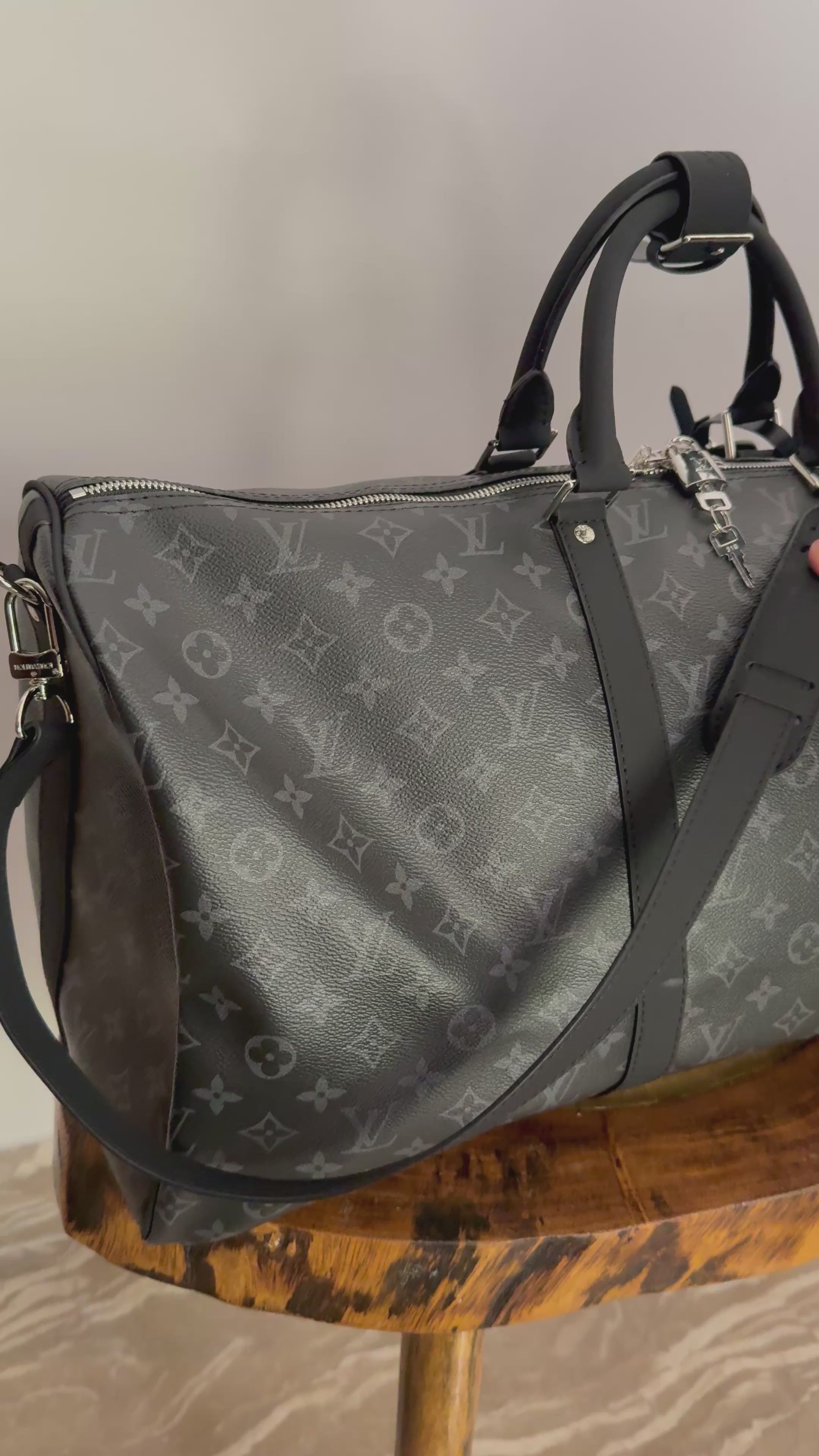 Louis Vuitton Logo Duffel Bag, Black (Original Leather)