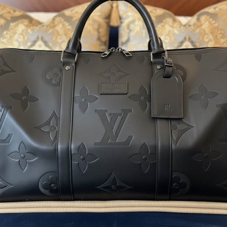 Louis Vuitton Logo Duffel Bag (Black) (PU Leather) / No Box